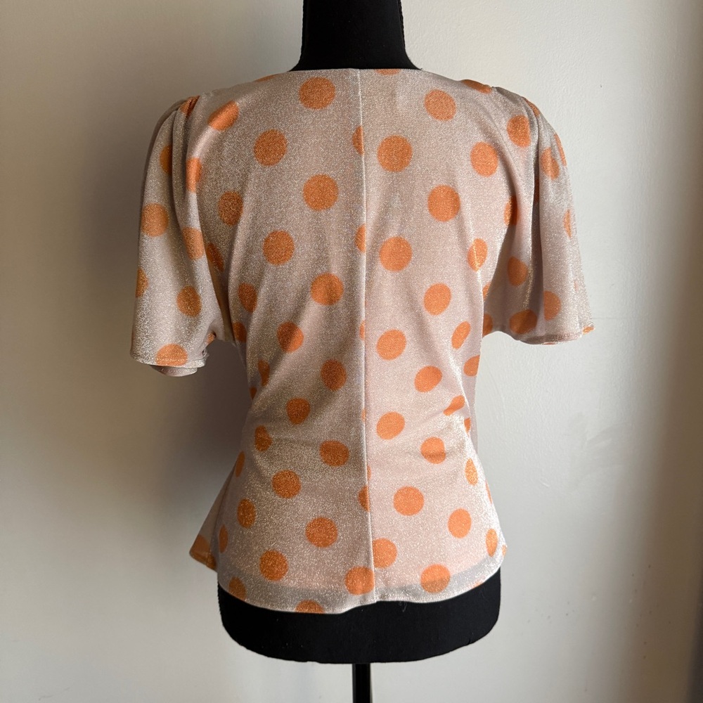 Eva Franco Anthropologie Sweetwater Top in Orange Dot Flutter Sleeve Size Small - Picture 7 of 14